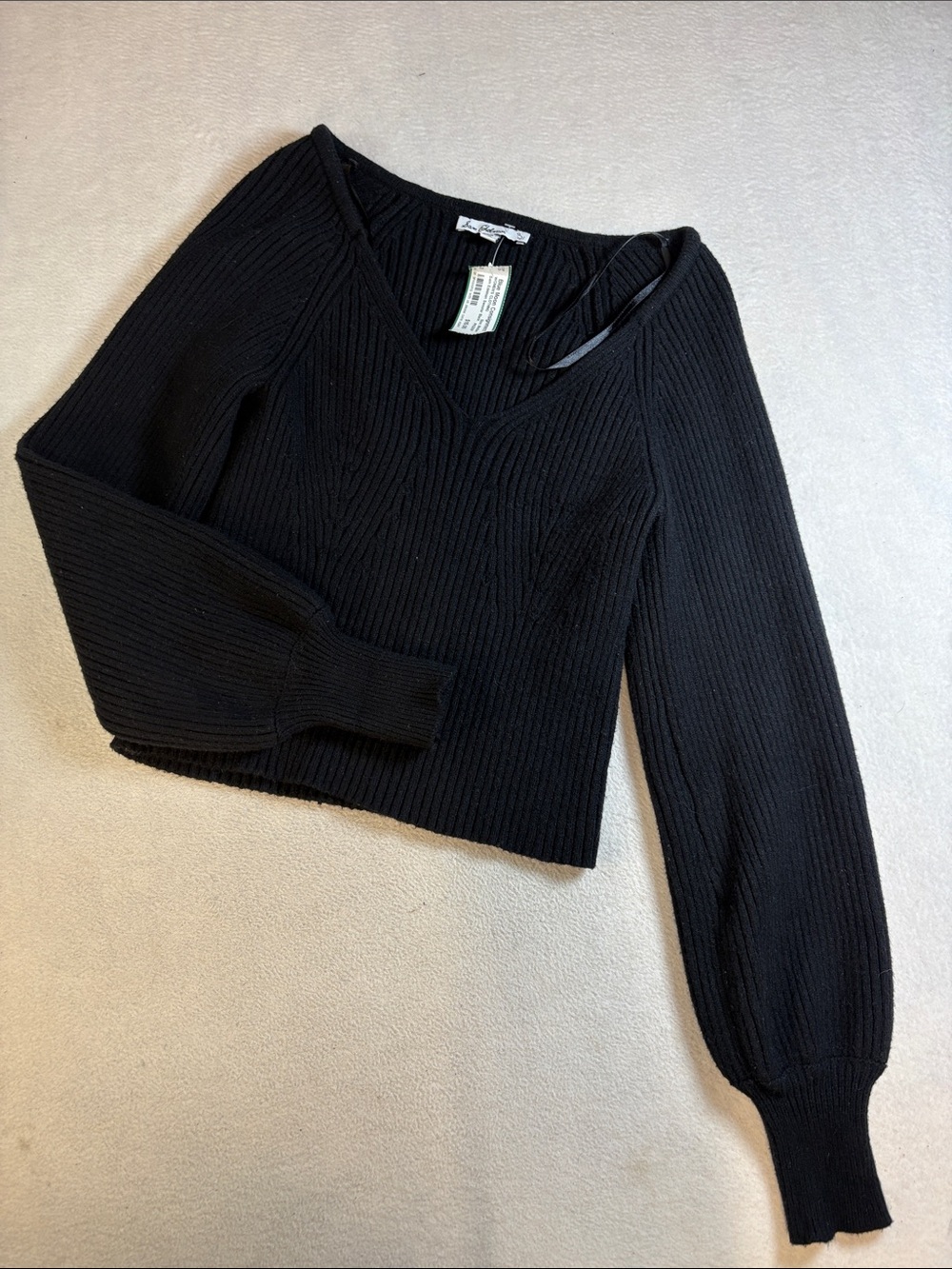 Sam Edelman Black Ribbed V-Neck Sweater Top